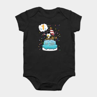 First Birthday Penguin with a boat Baby Bodysuit